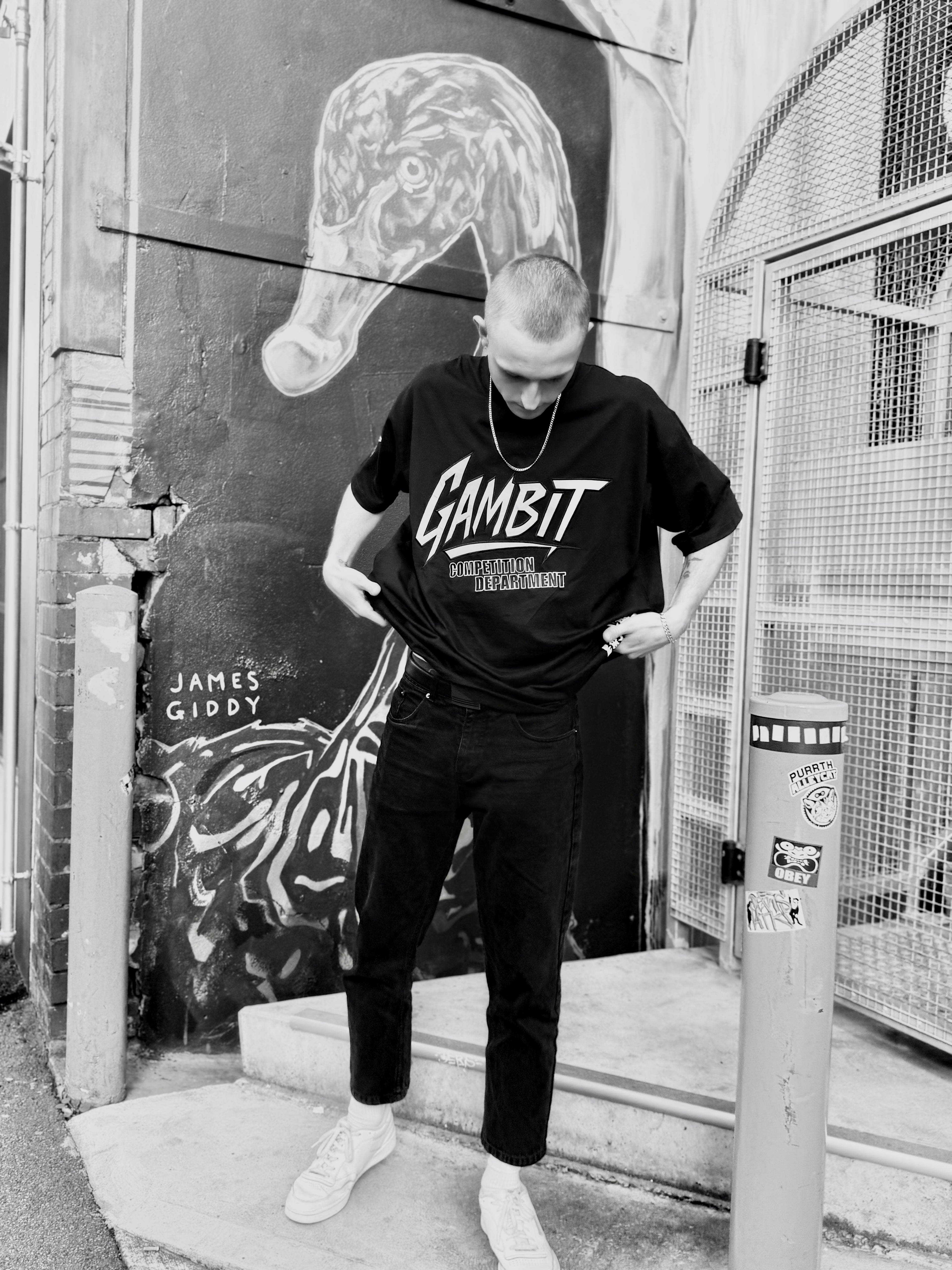 Black oversized Tee- Electric Pink +comp dept.