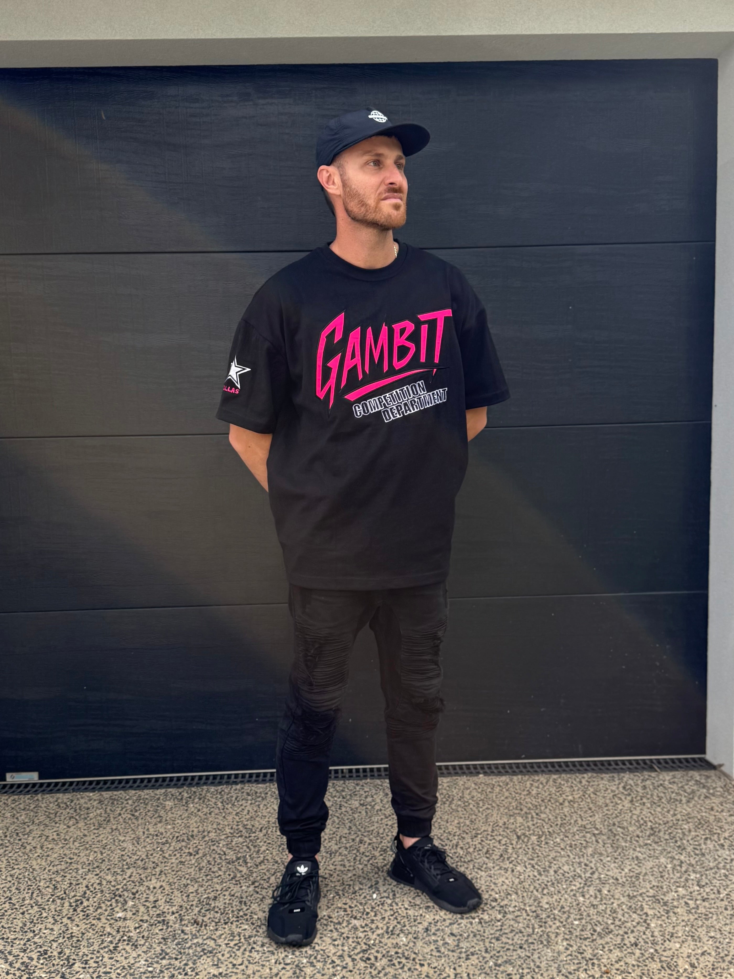 Black oversized Tee- Electric Pink +comp dept.