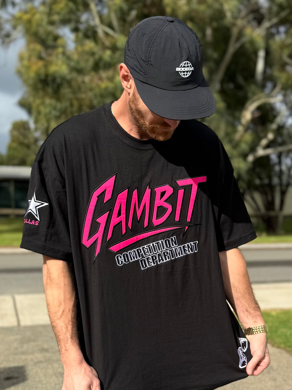 Black oversized Tee- Electric Pink +comp dept.