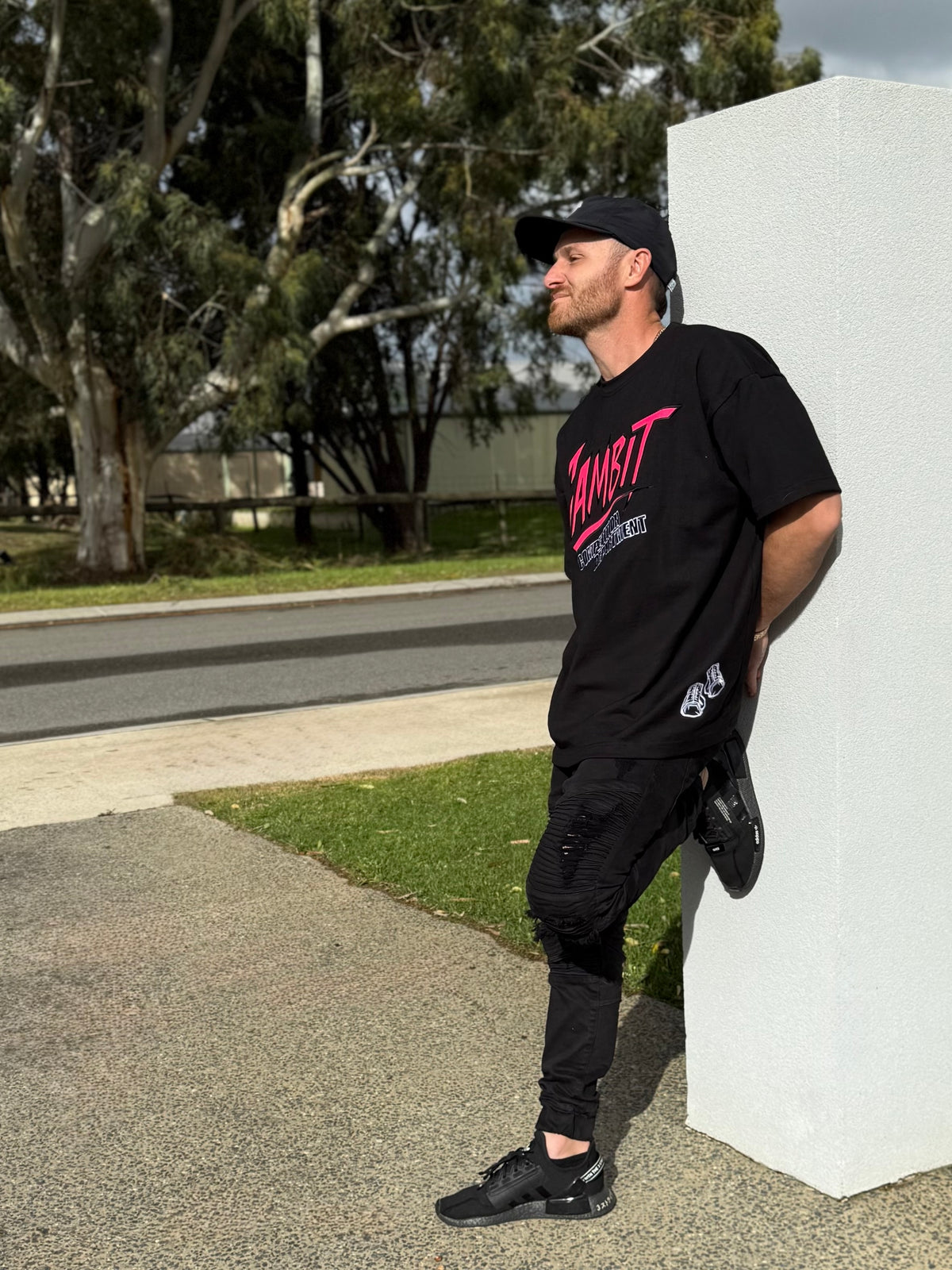 Black oversized Tee- Electric Pink +comp dept.