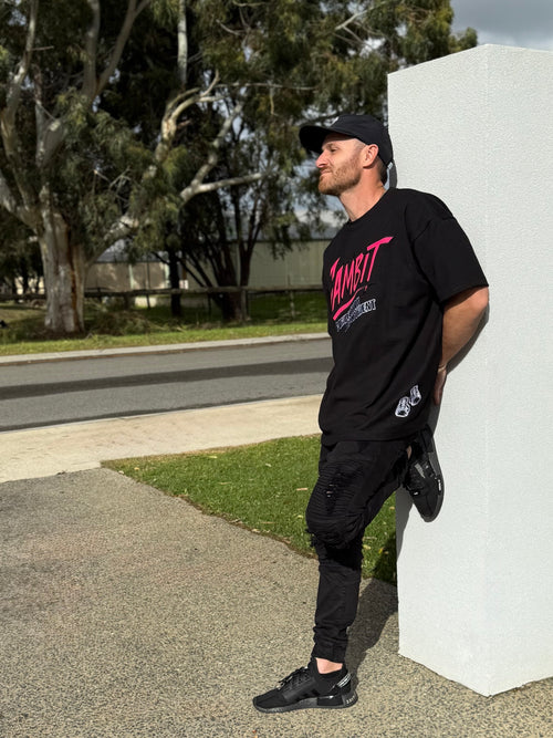 Black oversized Tee- Electric Pink +comp dept.
